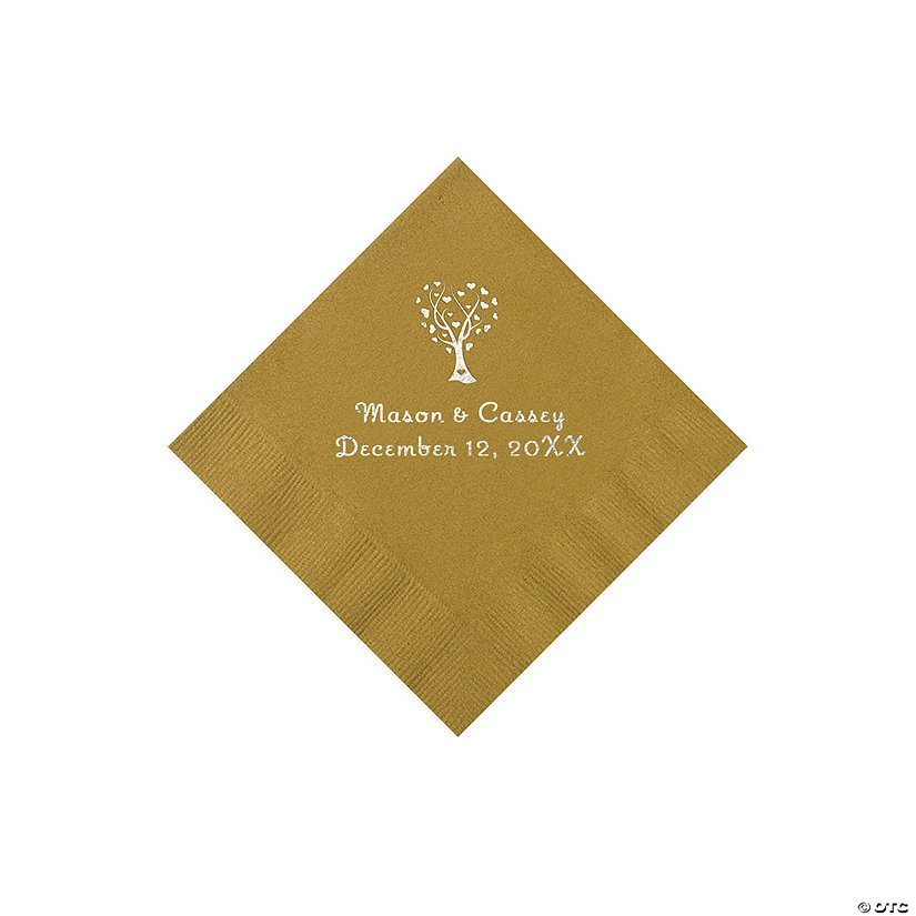 Gold Love Tree Personalized Napkins - 50 Pc. Beverage Image