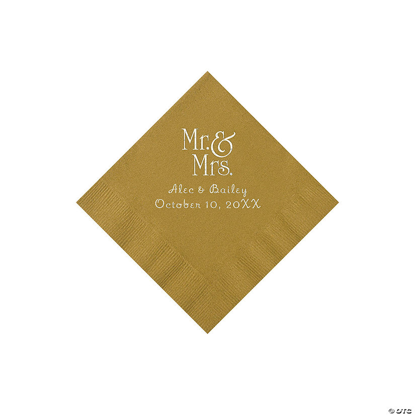 Gold Mr. & Mrs. Personalized Napkins with Silver Foil - 50 Pc. Beverage Image