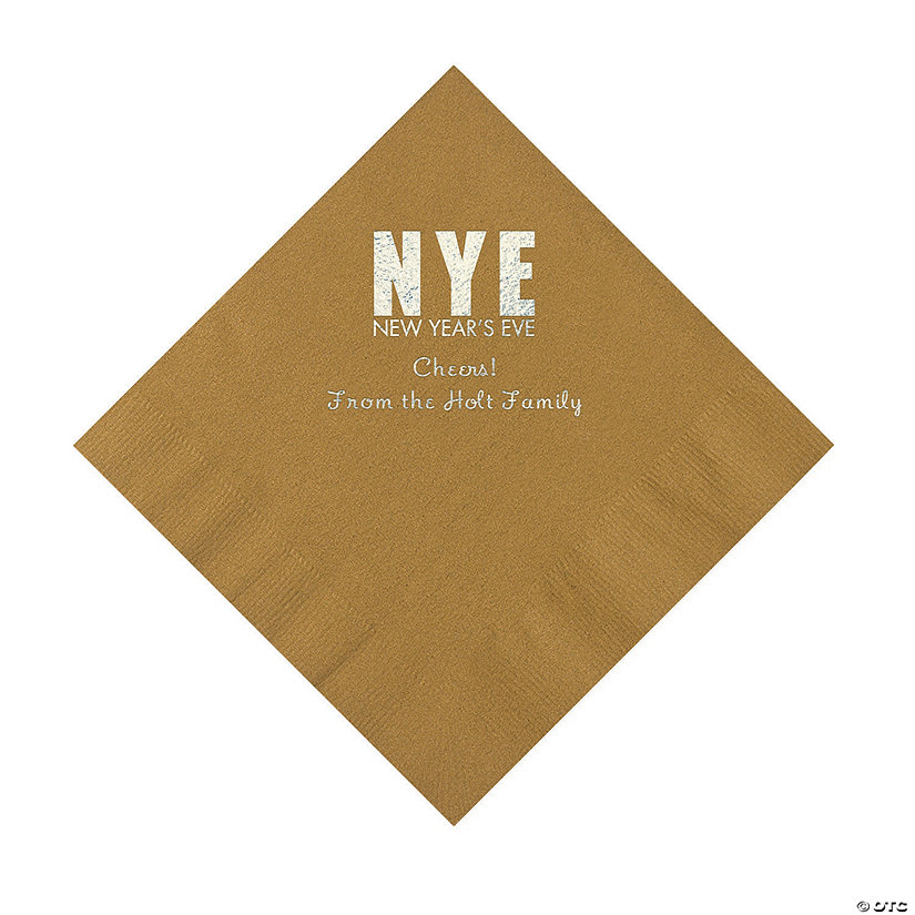 Gold New Year&#8217;s Eve Personalized Napkins with Silver Foil - Luncheon Image Thumbnail