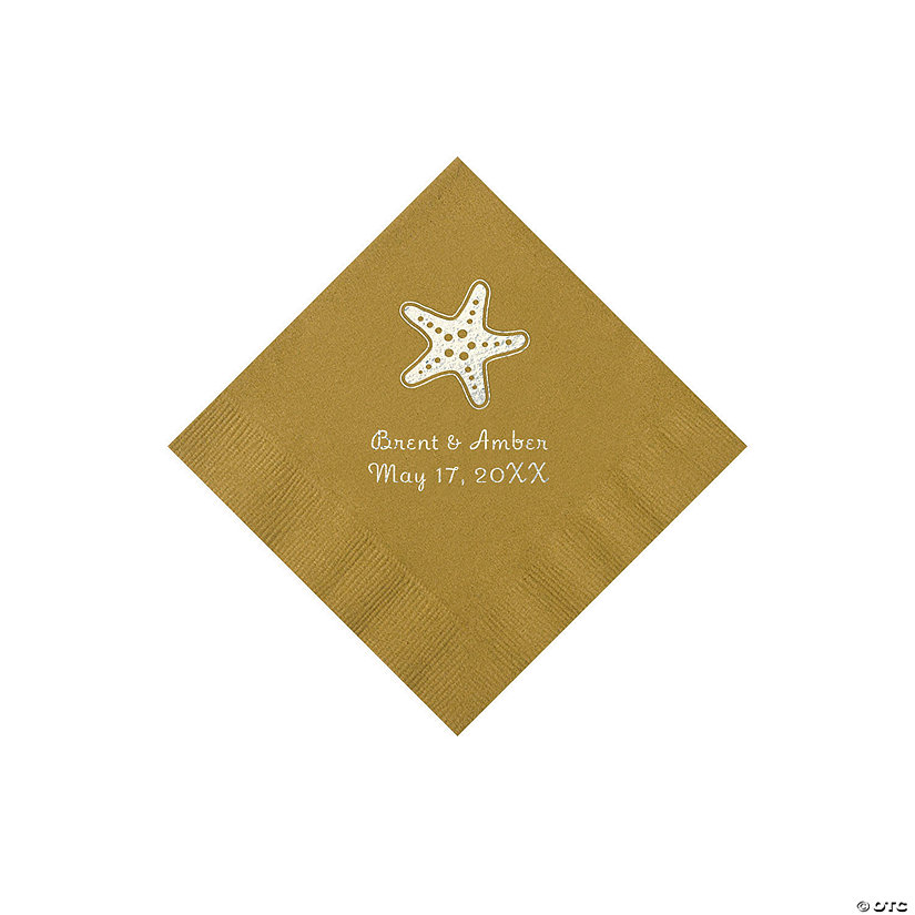 Gold Starfish Personalized Napkins &#8211; 50 Pc. Beverage Image Thumbnail