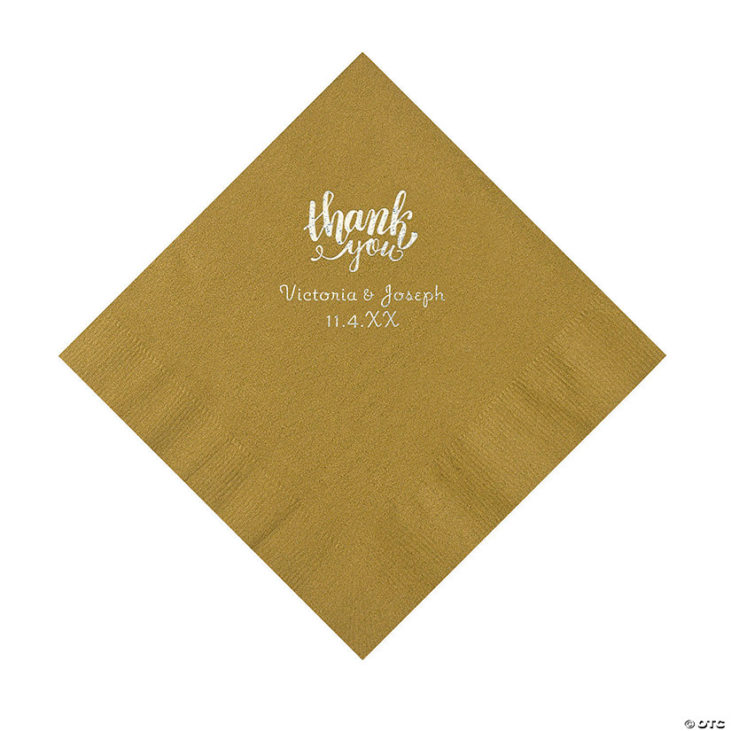 Gold Thank You Personalized Napkins with Silver Foil - Luncheon Image Thumbnail