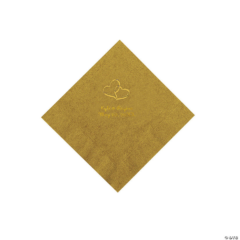 Gold Two Hearts Personalized Napkins with Gold Foil - Beverage Image