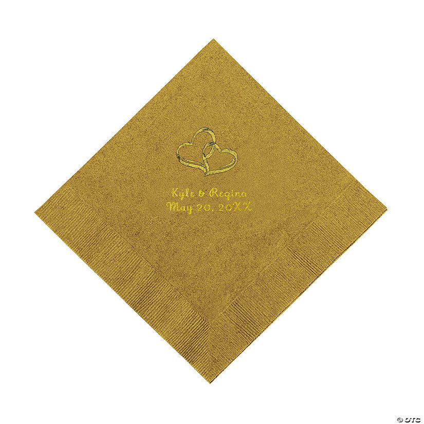 Gold Two Hearts Personalized Napkins with Gold Foil - Luncheon Image Thumbnail