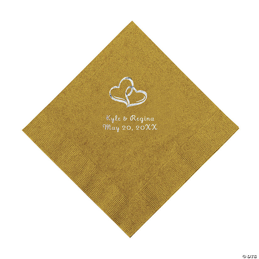 Gold Two Hearts Personalized Napkins with Silver Foil - Luncheon Image