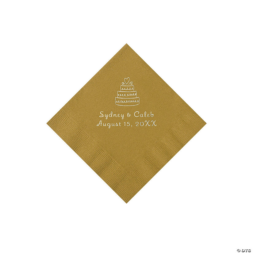Gold Wedding Cake Personalized Napkins with Silver Foil - 50 Pc. Beverage Image