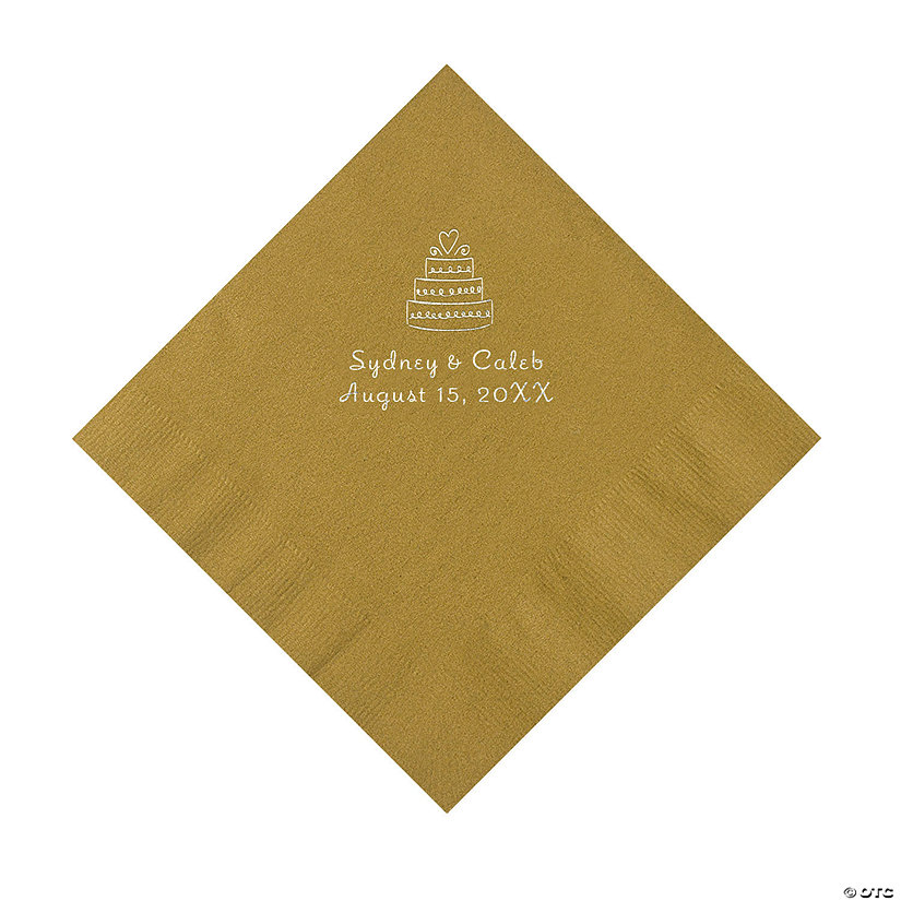 Gold Wedding Cake Personalized Napkins with Silver Foil - 50 Pc. Luncheon Image