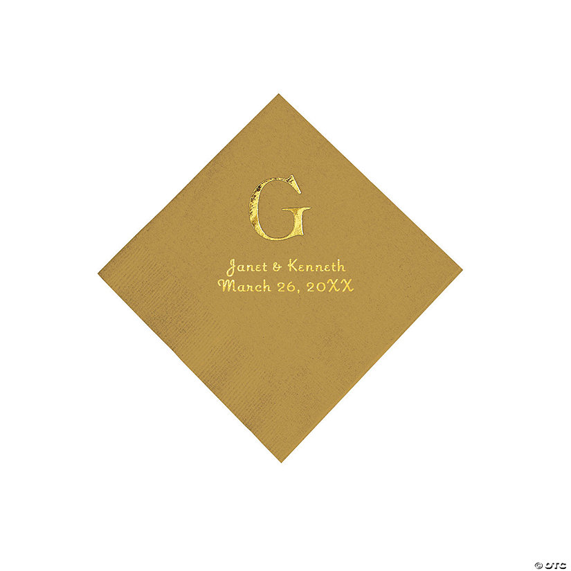 Gold Wedding Monogram Personalized Napkins with Gold Foil - Beverage Image