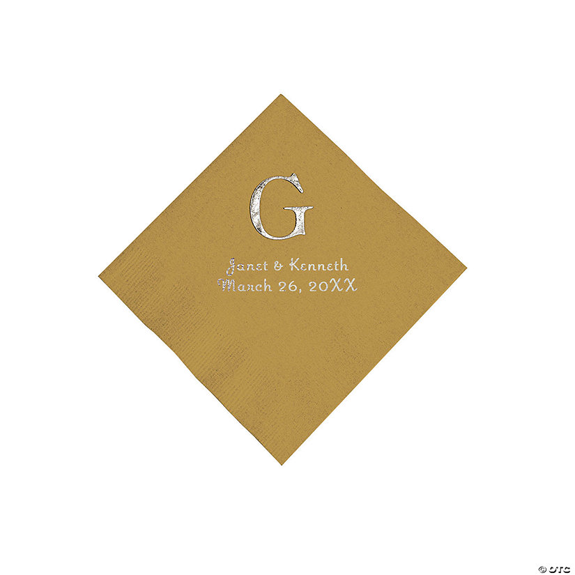 Gold Wedding Monogram Personalized Napkins with Silver Foil - Beverage Image Thumbnail