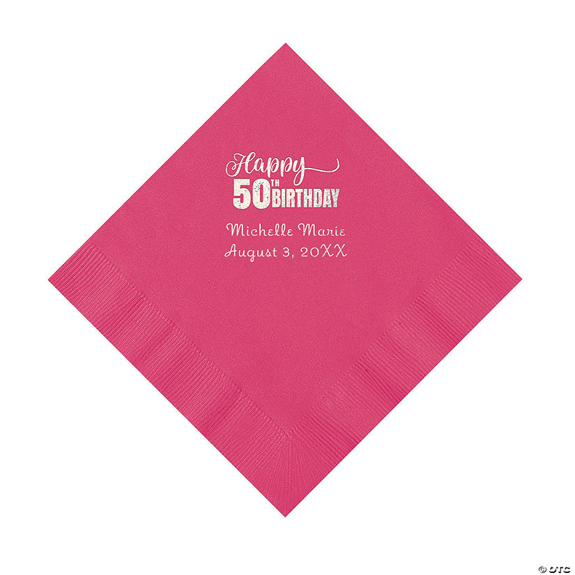 Hot Pink 50th Birthday Personalized Napkins with Silver Foil &#8211; 50 Pc. Luncheon Image Thumbnail