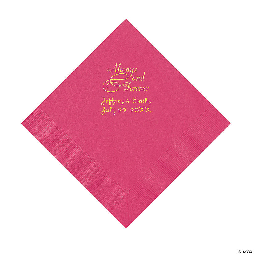 Hot Pink Always & Forever Personalized Napkins with Gold Foil - Luncheon Image Thumbnail