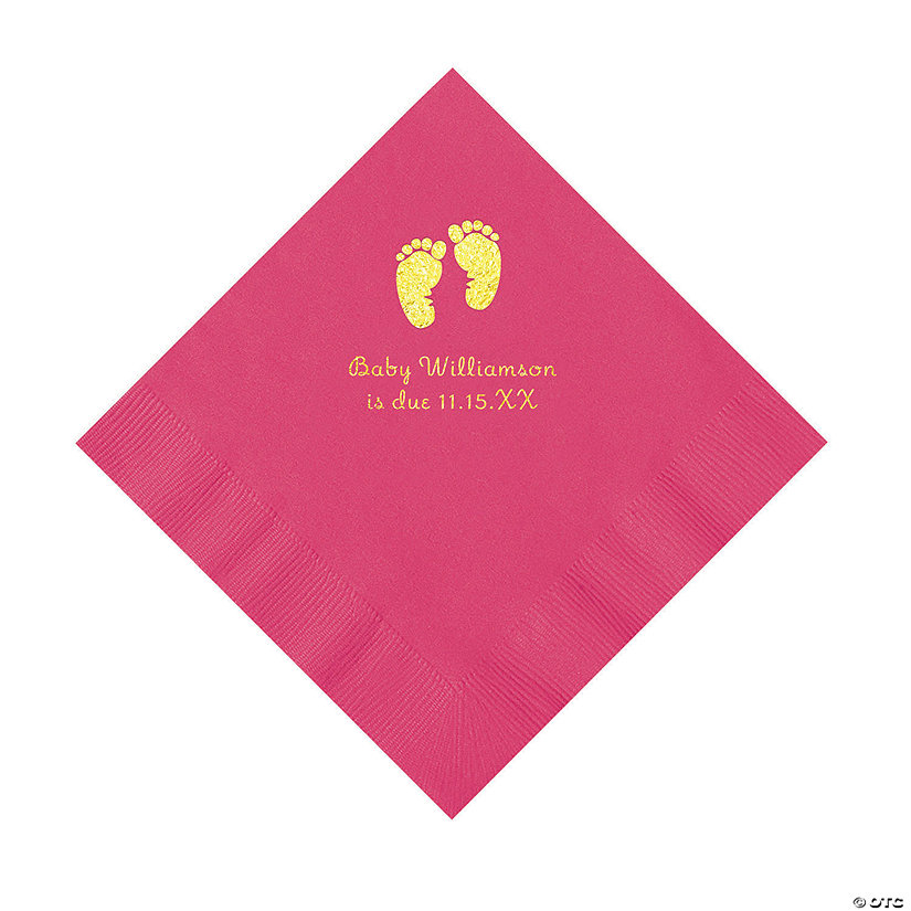 Hot Pink Baby Feet Personalized Napkins with Gold Foil - 50 Pc. Luncheon Image