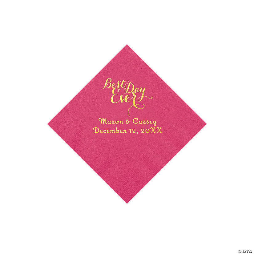 Hot Pink Best Day Ever Personalized Napkins with Gold Foil - Beverage Image Thumbnail