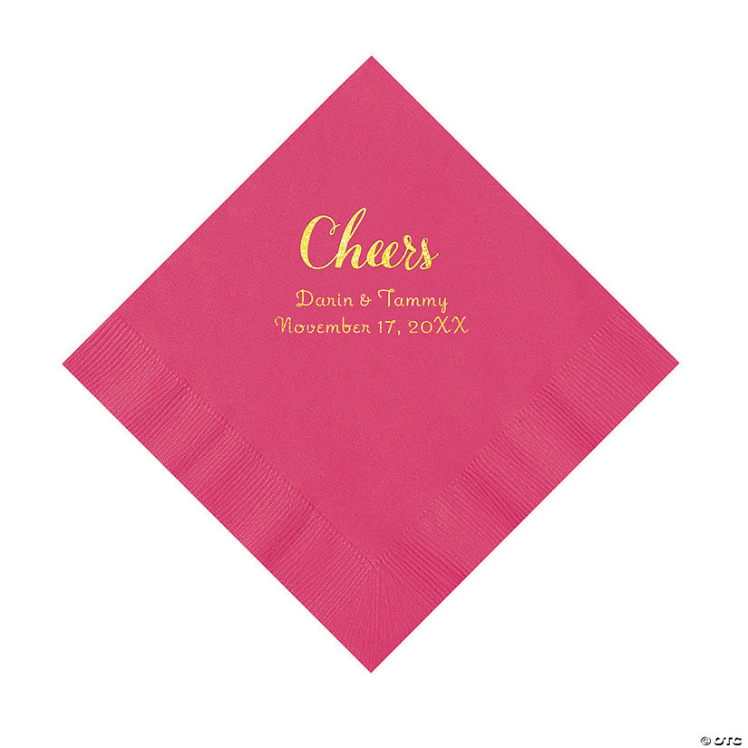 Hot Pink Cheers Personalized Napkins with Gold Foil - Luncheon Image Thumbnail