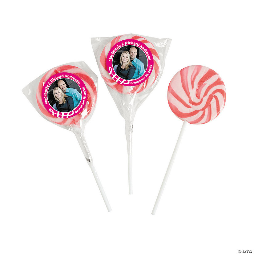 Hot Pink Custom Photo Swirl Lollipops - 24 Pc. Image