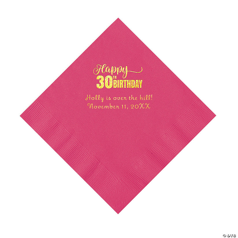 Hot Pink Happy 30<sup>th</sup> Birthday Personalized Napkins with Gold Foil - 50 Pc. Luncheon Image Thumbnail