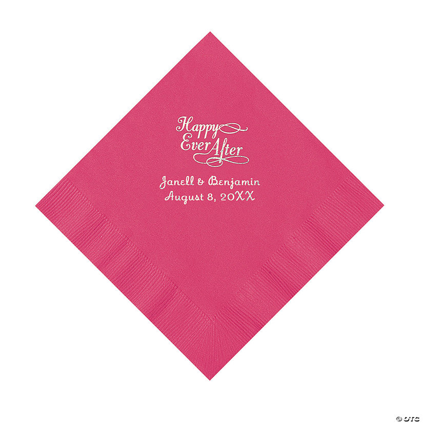 Hot Pink Happy Ever After Personalized Napkins - Luncheon Image Thumbnail