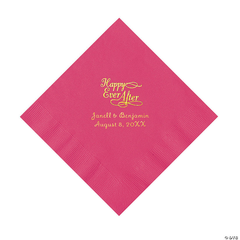 Hot Pink Happy Ever After Personalized Napkins with Gold Foil - Luncheon Image Thumbnail