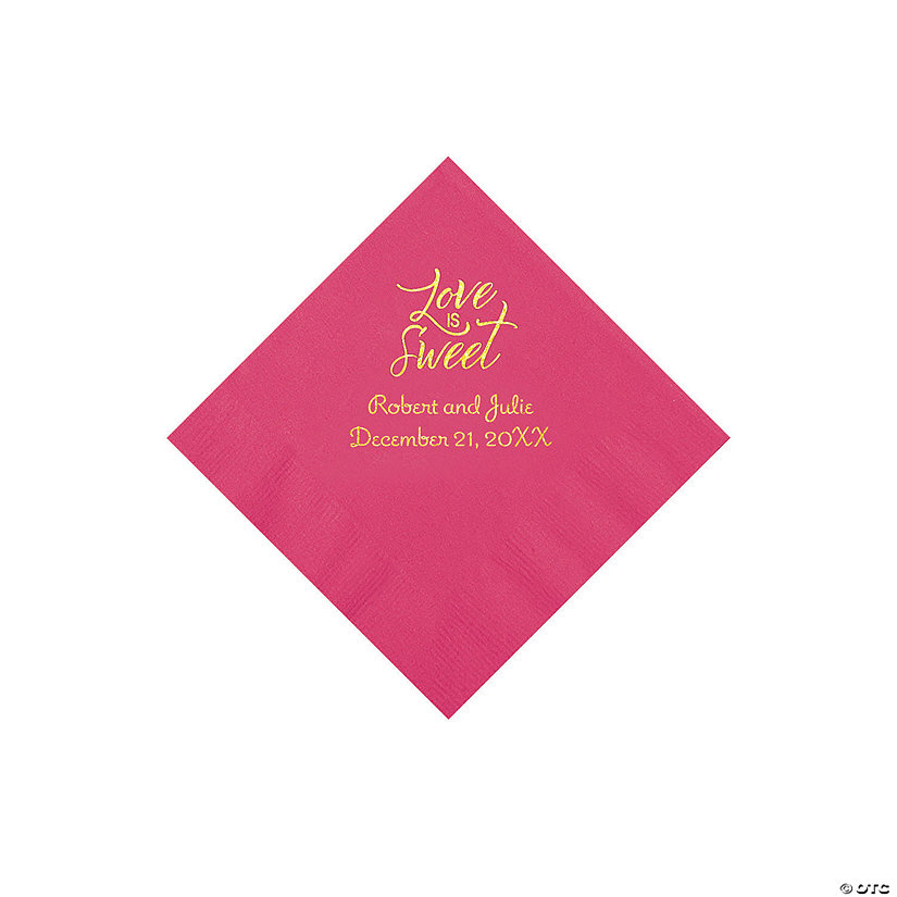Hot Pink Love Is Sweet Personalized Napkins with Gold Foil - Beverage Image Thumbnail