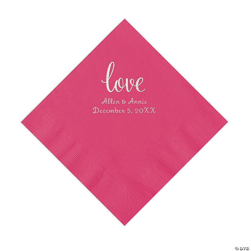 Hot Pink Love Script Personalized Napkins with Silver Foil - Luncheon Image Thumbnail