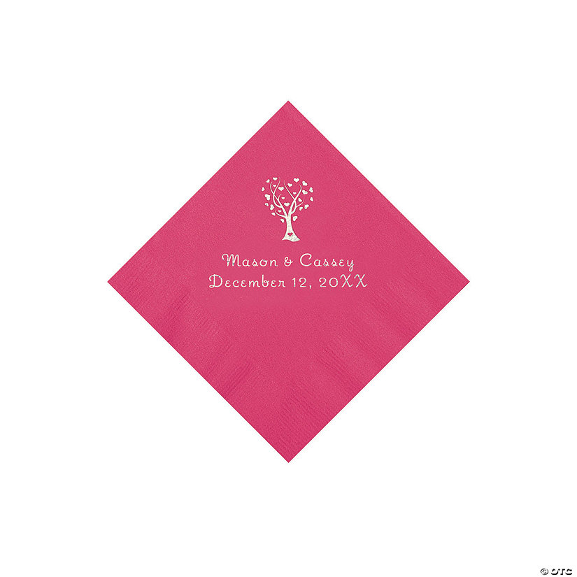 Hot Pink Love Tree Personalized Napkins - 50 Pc. Beverage Image