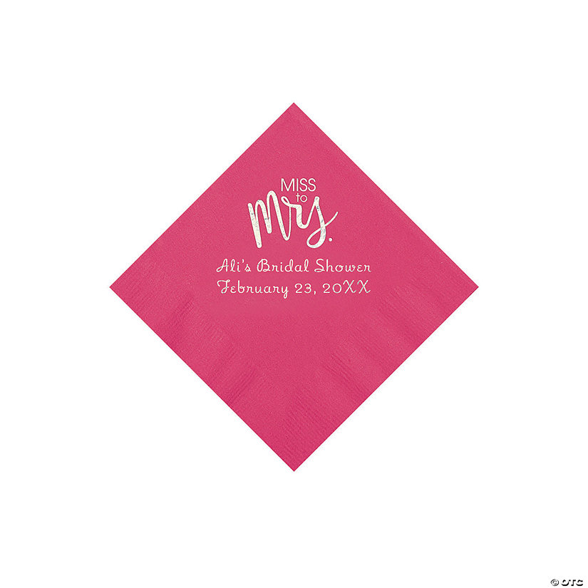 Hot Pink Miss to Mrs. Personalized Napkins with Silver Foil - Beverage Image Thumbnail