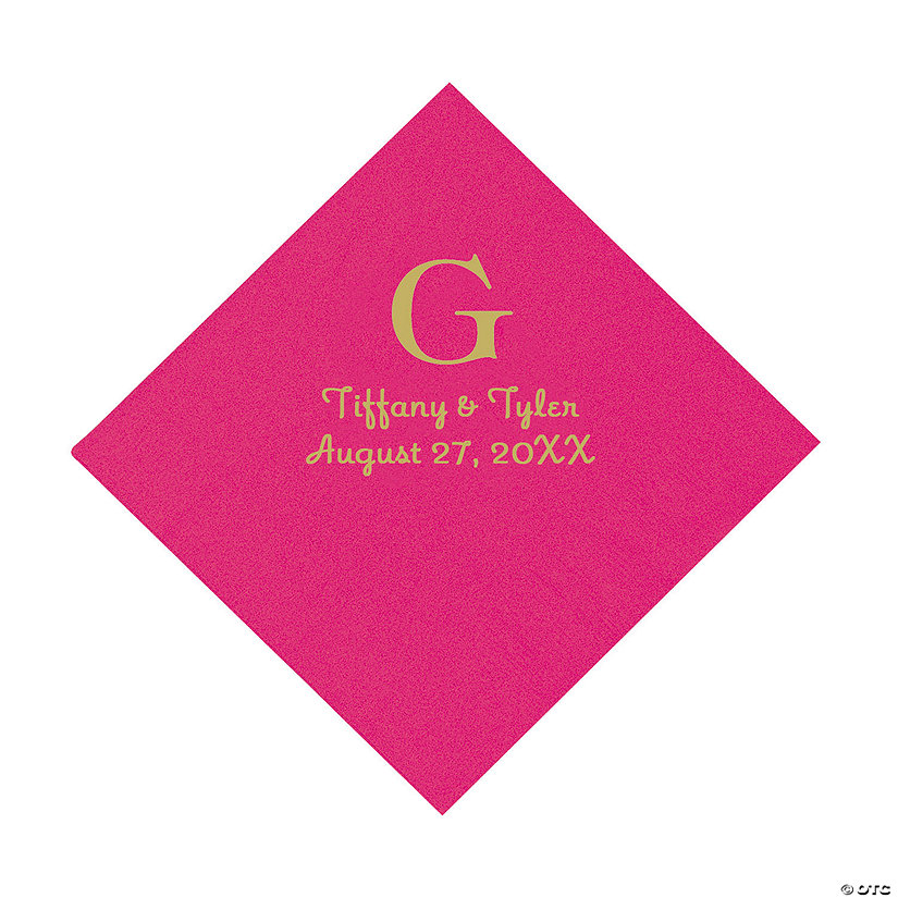 Hot Pink Monogram Personalized Napkins with Gold Foil - Luncheon Image