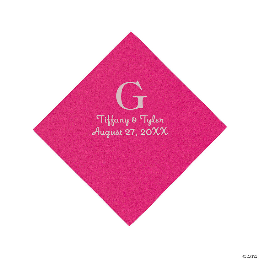 Hot Pink Monogram Personalized Napkins with Silver Foil - Luncheon Image