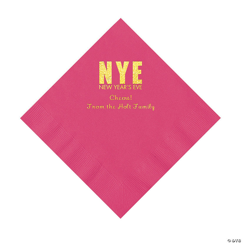 Hot Pink New Year&#8217;s Eve Personalized Napkins with Gold Foil - Luncheon Image Thumbnail