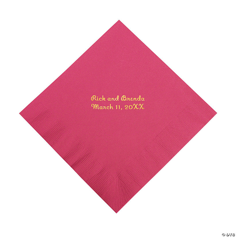 Hot Pink Personalized Napkins with Gold Foil - Luncheon Image Thumbnail
