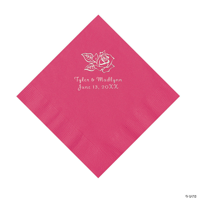 Hot Pink Rose Personalized Napkins - 50 Pc. Luncheon Image Thumbnail