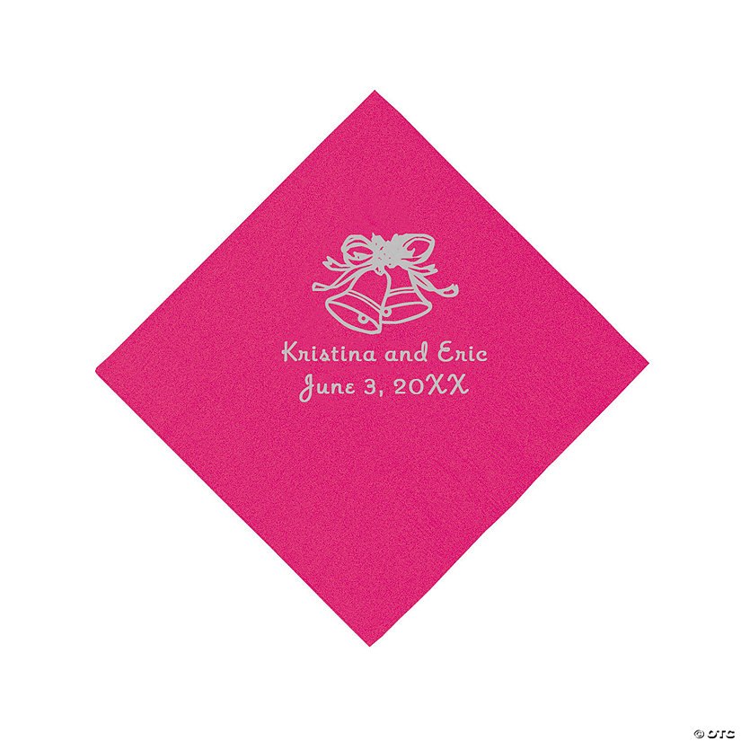 Hot Pink Wedding Bell Personalized Napkins with Silver Foil - Luncheon Image Thumbnail