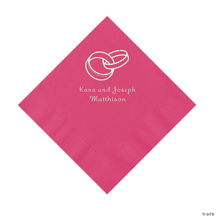 Hot Pink Wedding Ring Personalized Napkins with Silver Foil - 50 Pc. Luncheon Image