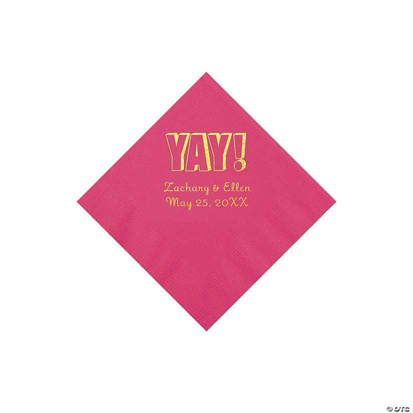 Hot Pink Yay Personalized Napkins with Gold Foil - Beverage Image Thumbnail