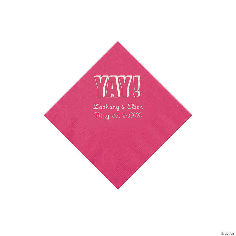 Hot Pink Yay Personalized Napkins with Silver Foil - Beverage Image Thumbnail