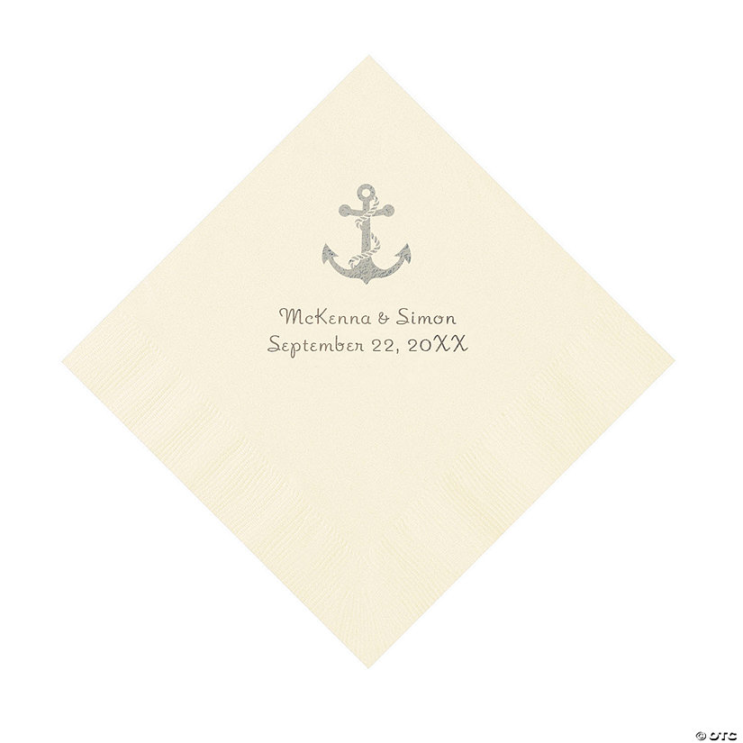 Ivory Anchor Personalized Napkins with Silver Foil - Luncheon Image Thumbnail