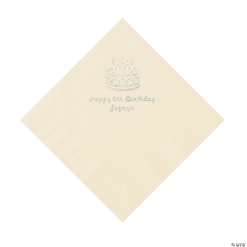 Ivory Birthday Cake Personalized Napkins with Silver Foil - 50 Pc. Luncheon Image Thumbnail