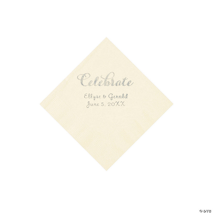 Ivory Celebrate Personalized Napkins with Silver Foil - Beverage Image Thumbnail
