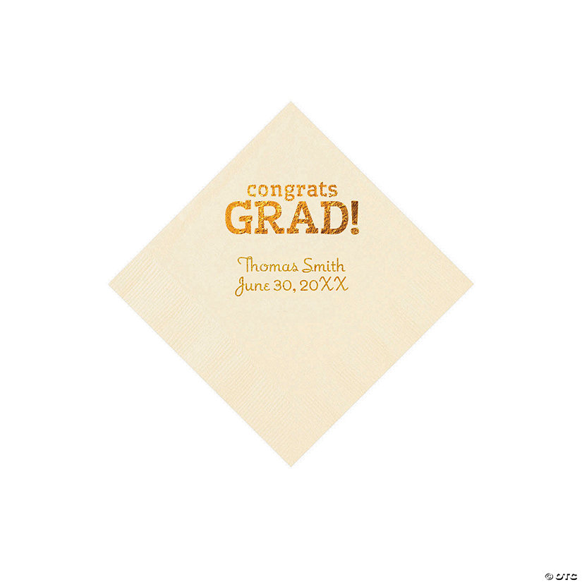Ivory Congrats Grad Personalized Napkins with Gold Foil - 50 Pc. Beverage Image Thumbnail