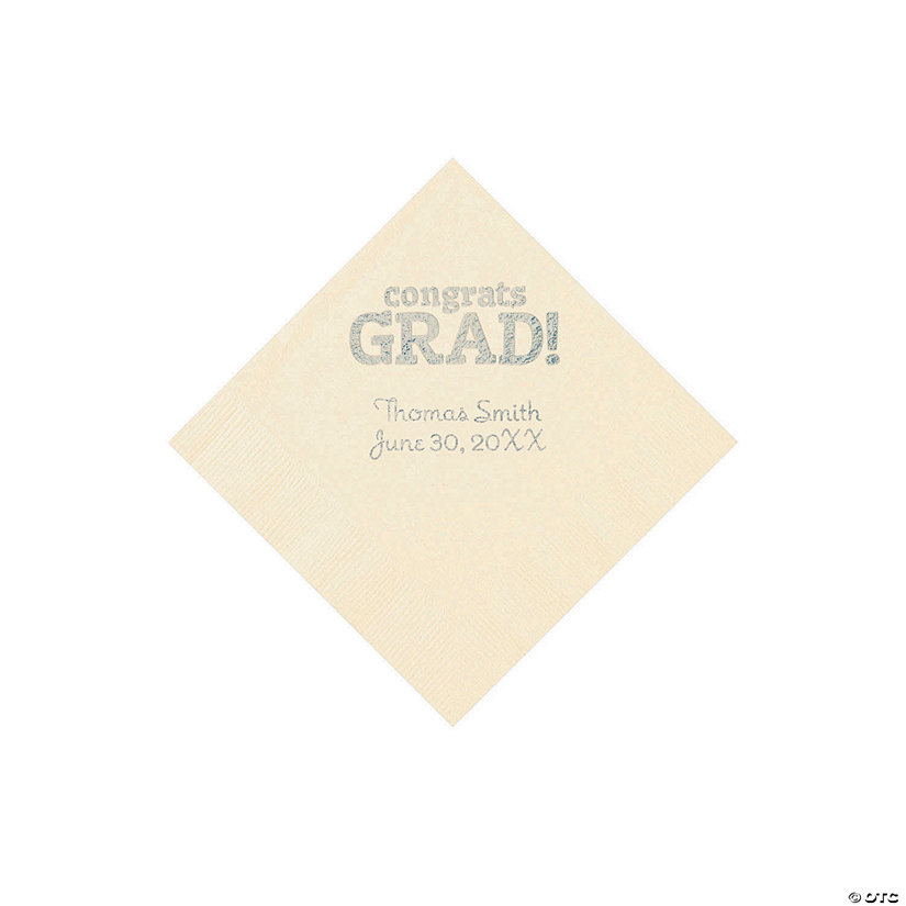 Ivory Congrats Grad Personalized Napkins with Silver Foil - 50 Pc. Beverage Image Thumbnail