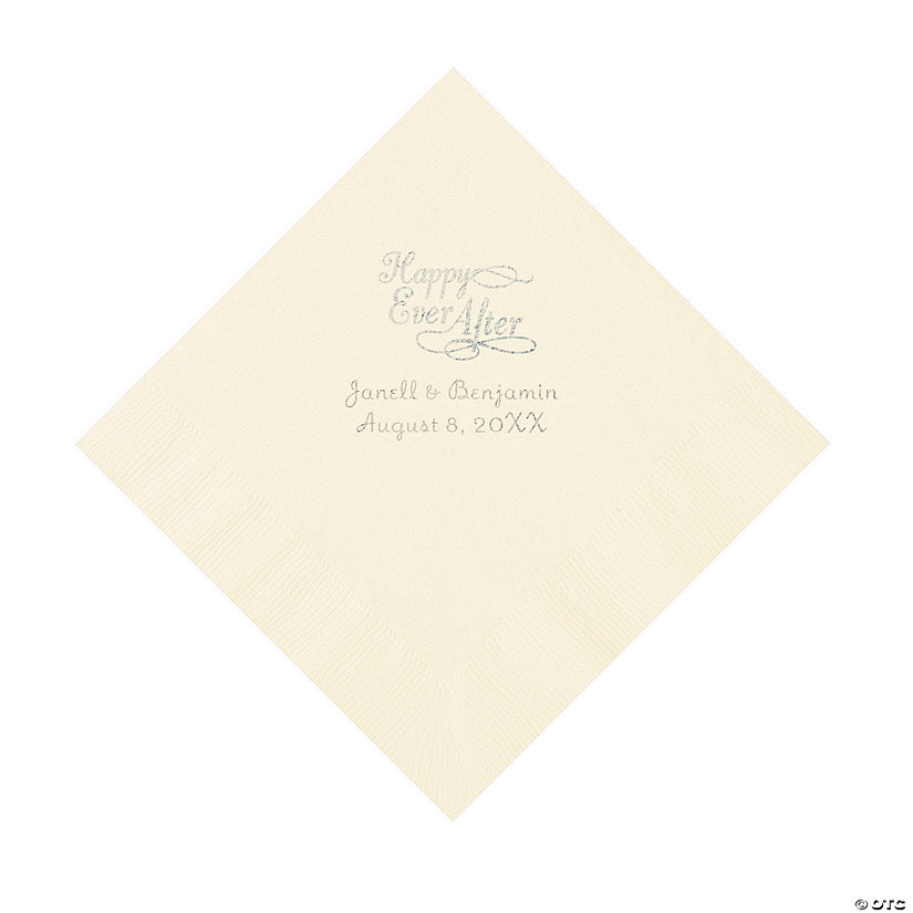 Ivory Happy Ever After Personalized Napkins - Luncheon Image Thumbnail
