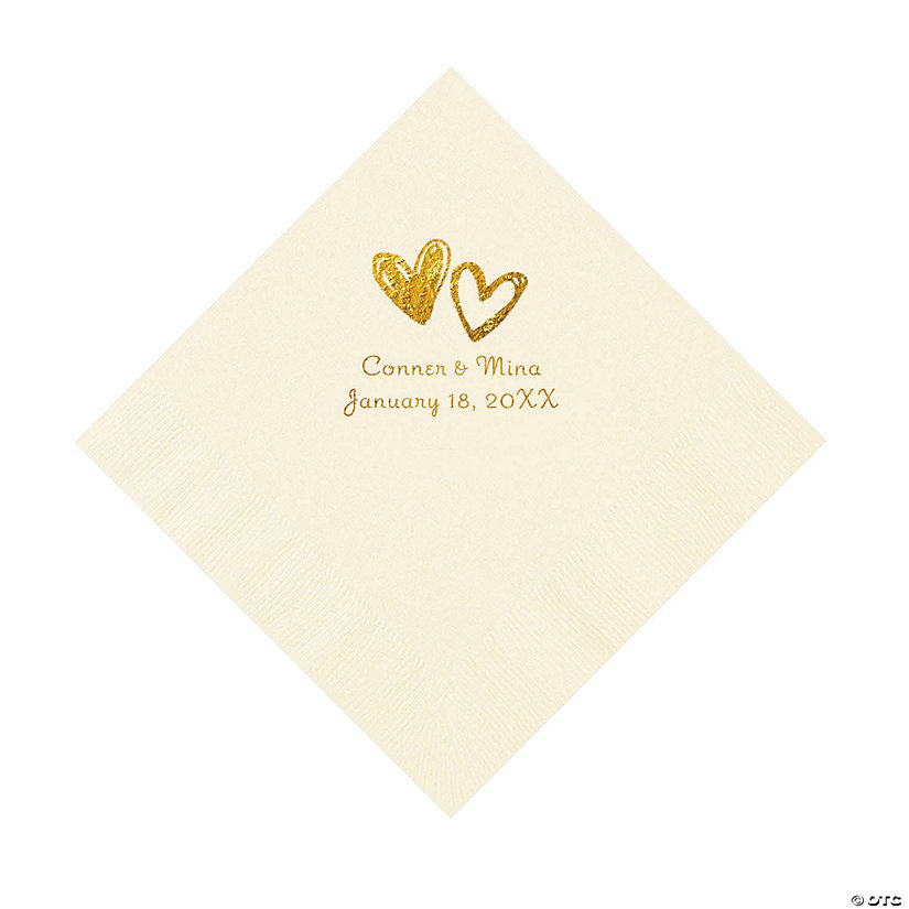 Ivory Hearts Personalized Napkins with Gold Foil - Luncheon Image Thumbnail