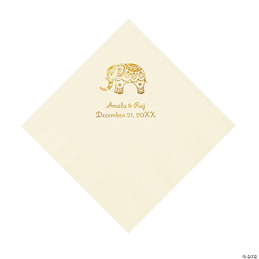 Ivory Indian Wedding Personalized Napkins with Gold Foil - Luncheon Image Thumbnail