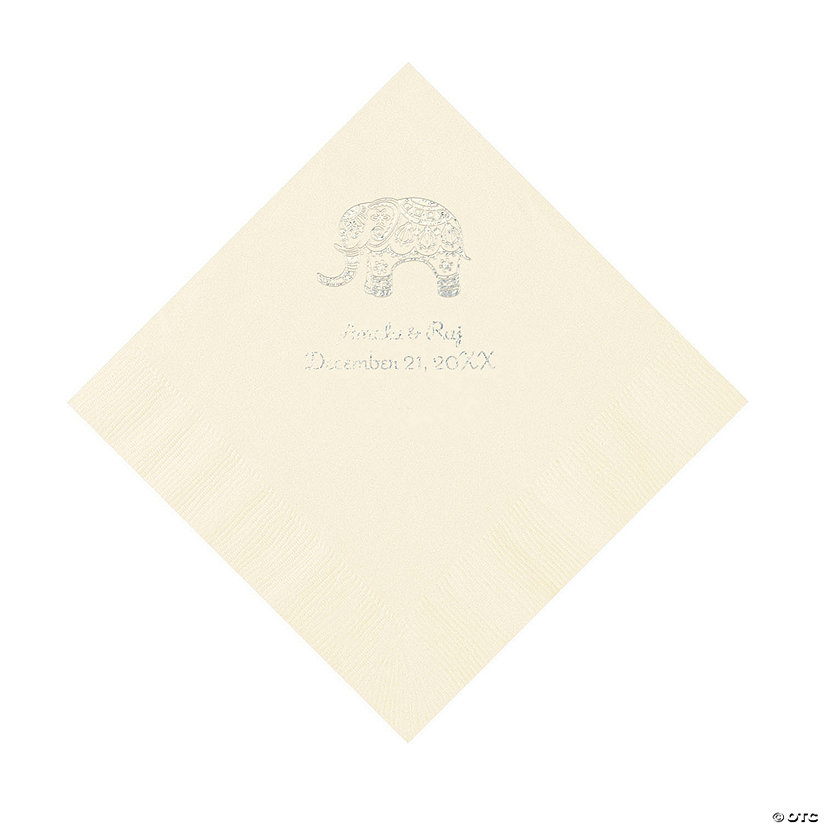 Ivory Indian Wedding Personalized Napkins with Silver Foil - Luncheon Image Thumbnail