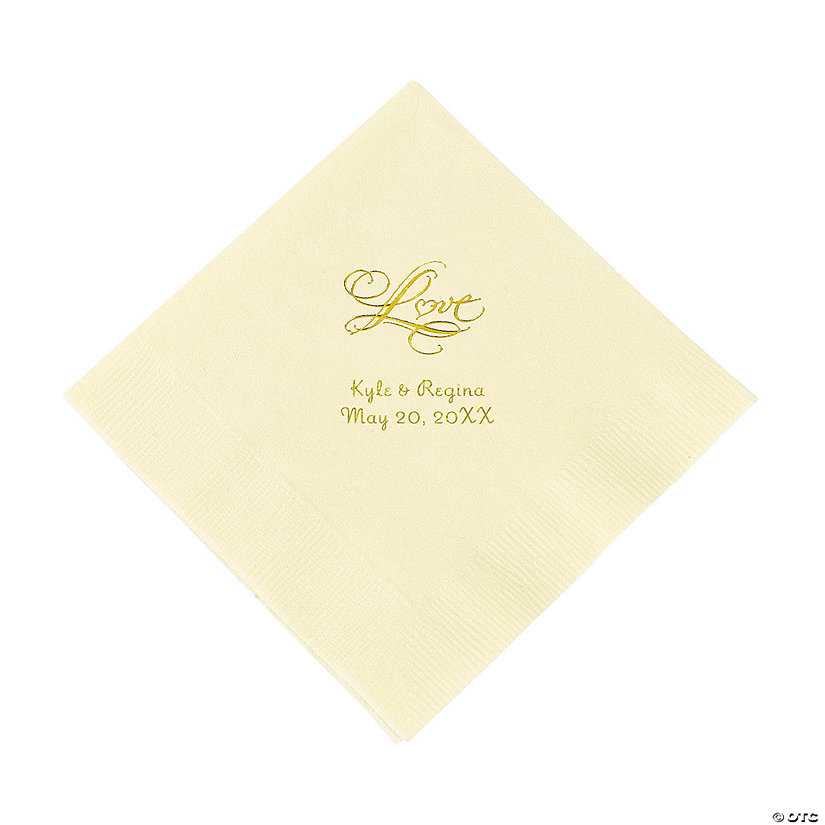 Ivory &#8220;Love&#8221; Personalized Napkins with Gold Foil - Luncheon Image