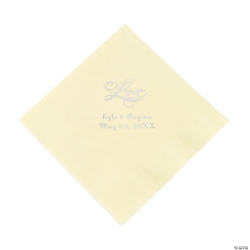 Ivory &#8220;Love&#8221; Personalized Napkins with Silver Foil - Luncheon Image