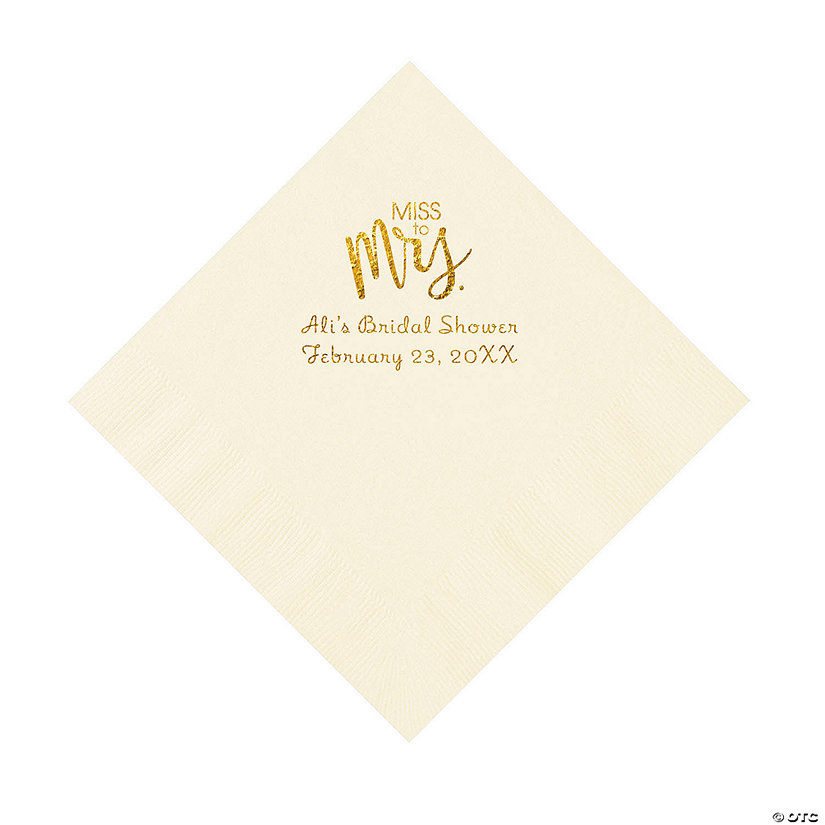 Ivory Miss to Mrs. Personalized Napkins with Gold Foil - Luncheon Image