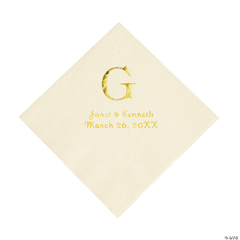 Ivory Monogram Wedding Personalized Napkins with Gold Foil - Luncheon Image