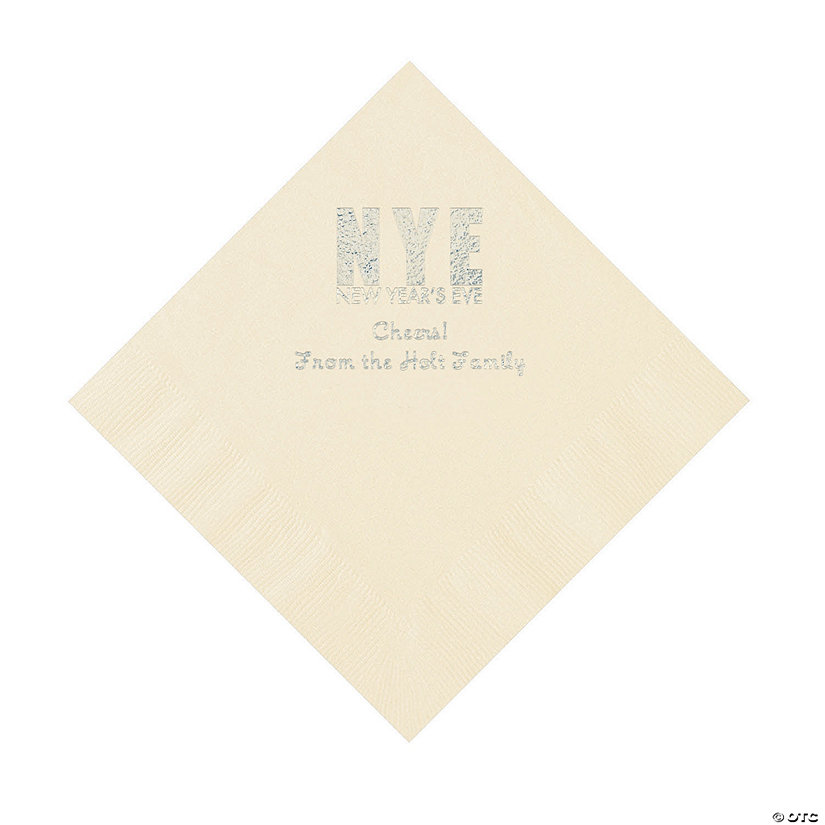Ivory New Year&#8217;s Eve Personalized Napkins with Silver Foil - Luncheon Image Thumbnail