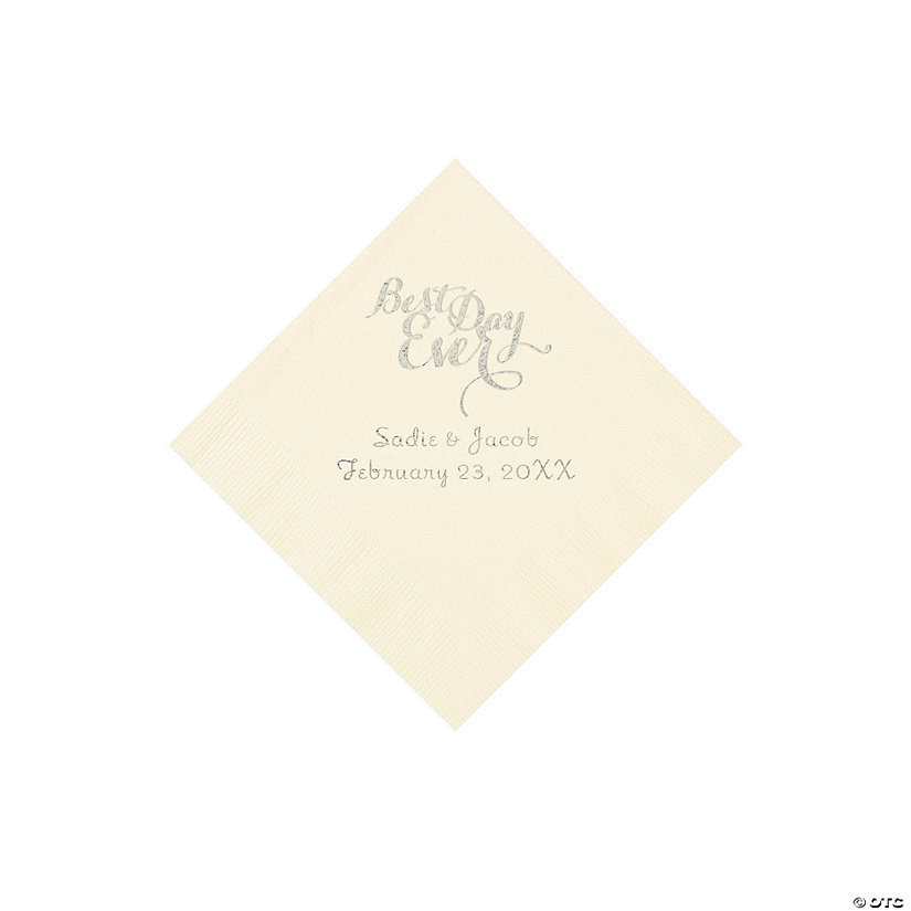 Ivory Personalized Best Day Ever Napkins with Silver Foil - Beverage Image Thumbnail