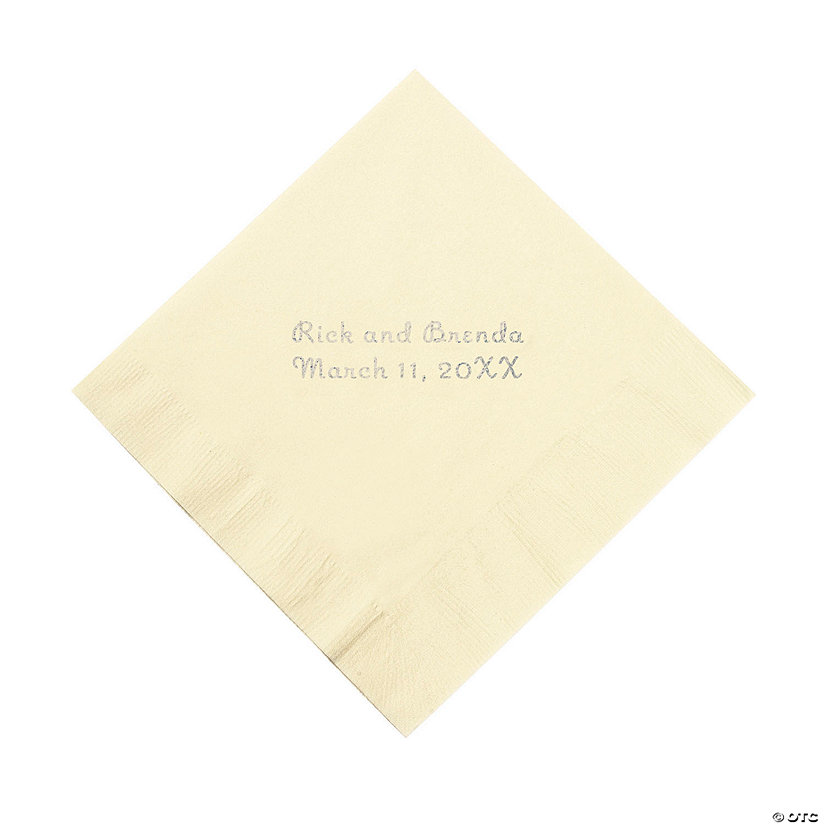 Ivory Personalized Napkins with Silver Foil - Beverage Image
